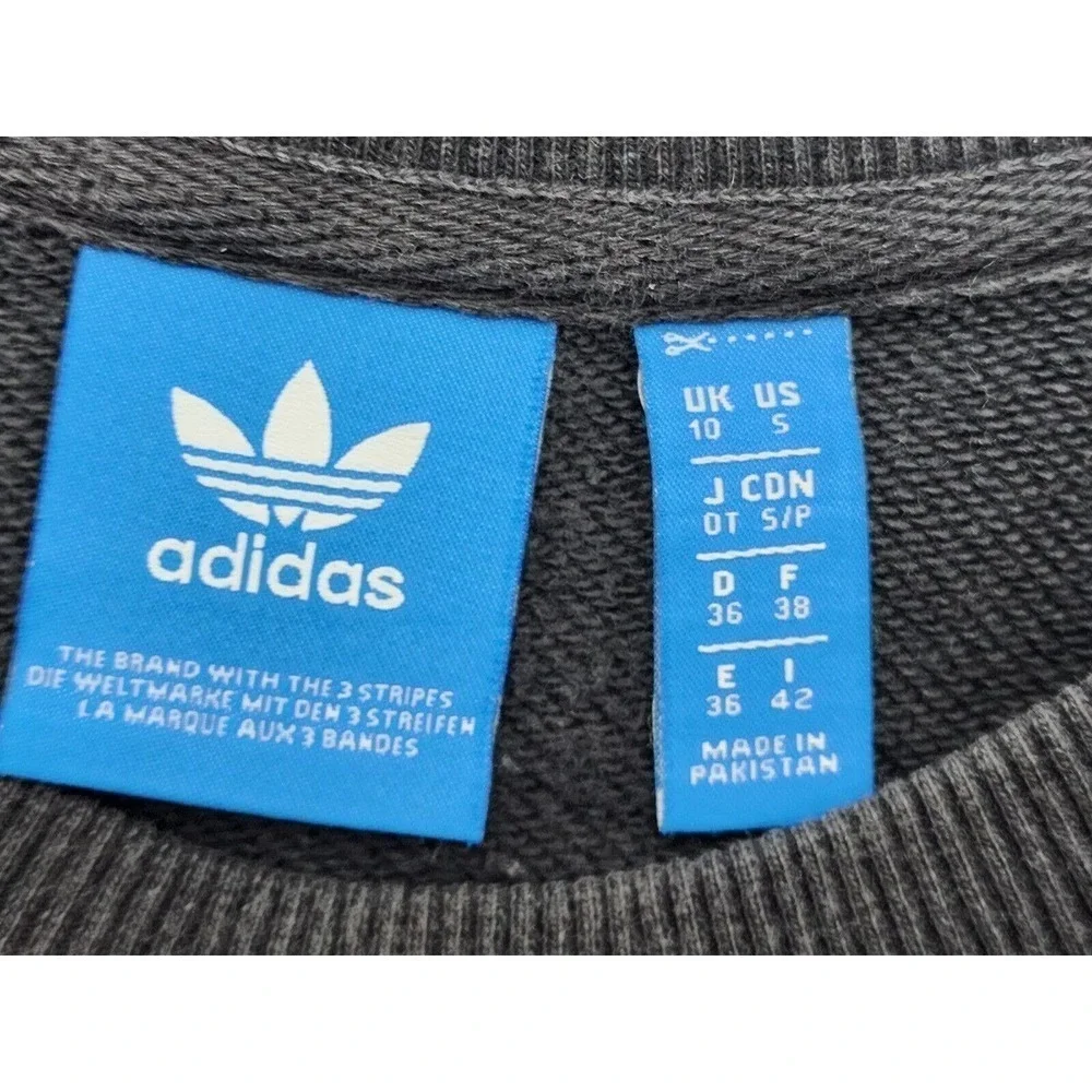 Adidas Spellout Logo Trefoil Black Crewneck Sweatshirt Pockets Mens Size S
